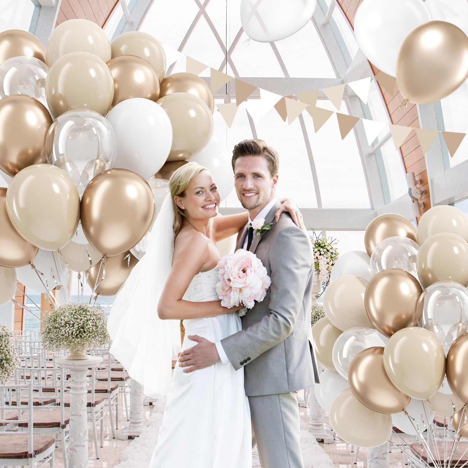 Vicduotex 60pcs 12" Beige White Gold Balloons Set — Wedding, Bridal Shower & Party Decor