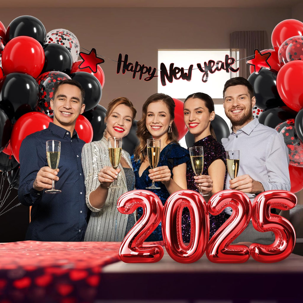 Vicduotex Red & Black Confetti Balloons – 60pcs, 12in for Graduation, Wedding, New Year