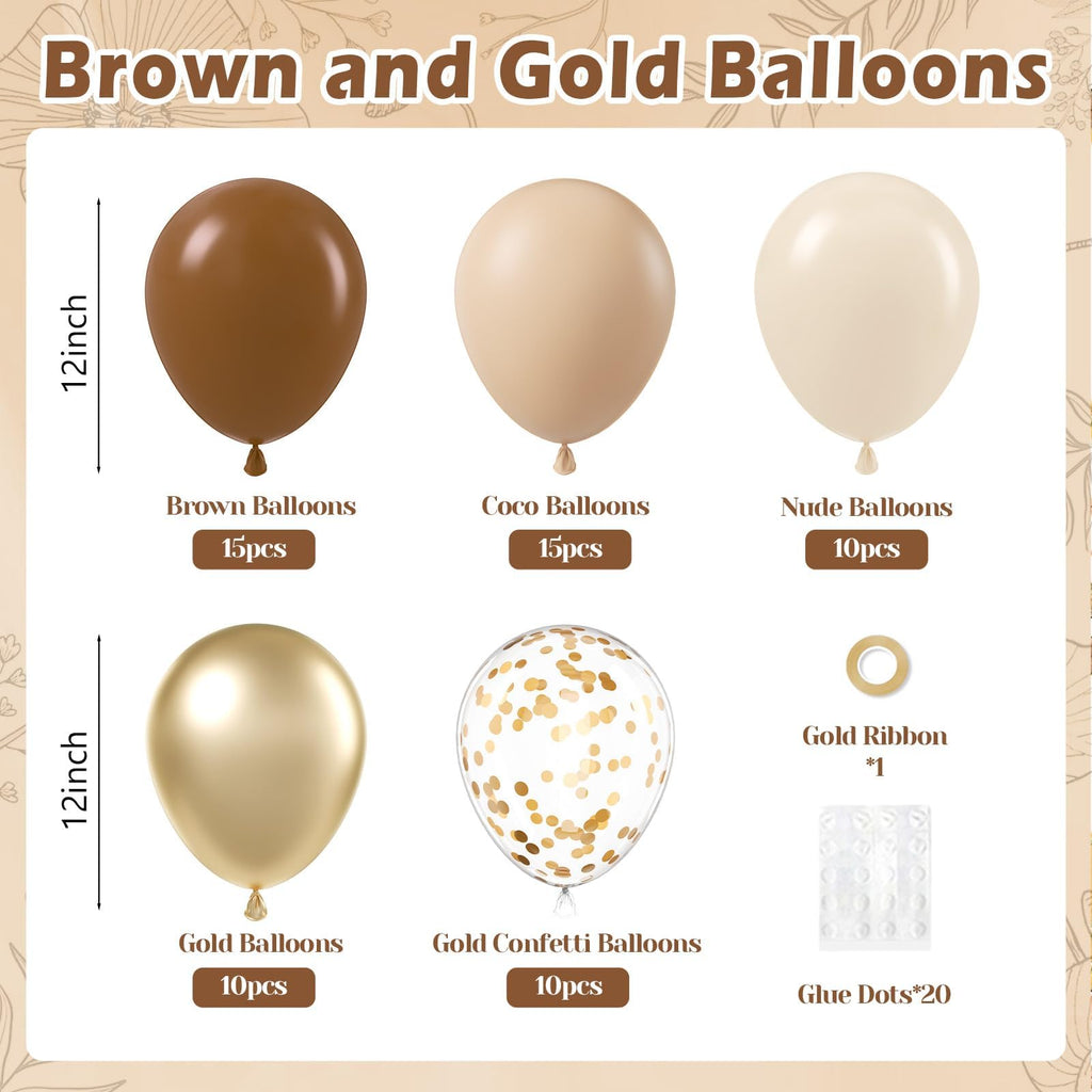 Vicduotex 60pcs Brown & Gold Balloons – Neutral Bridal Shower, Baby Shower & Birthday Party Decor