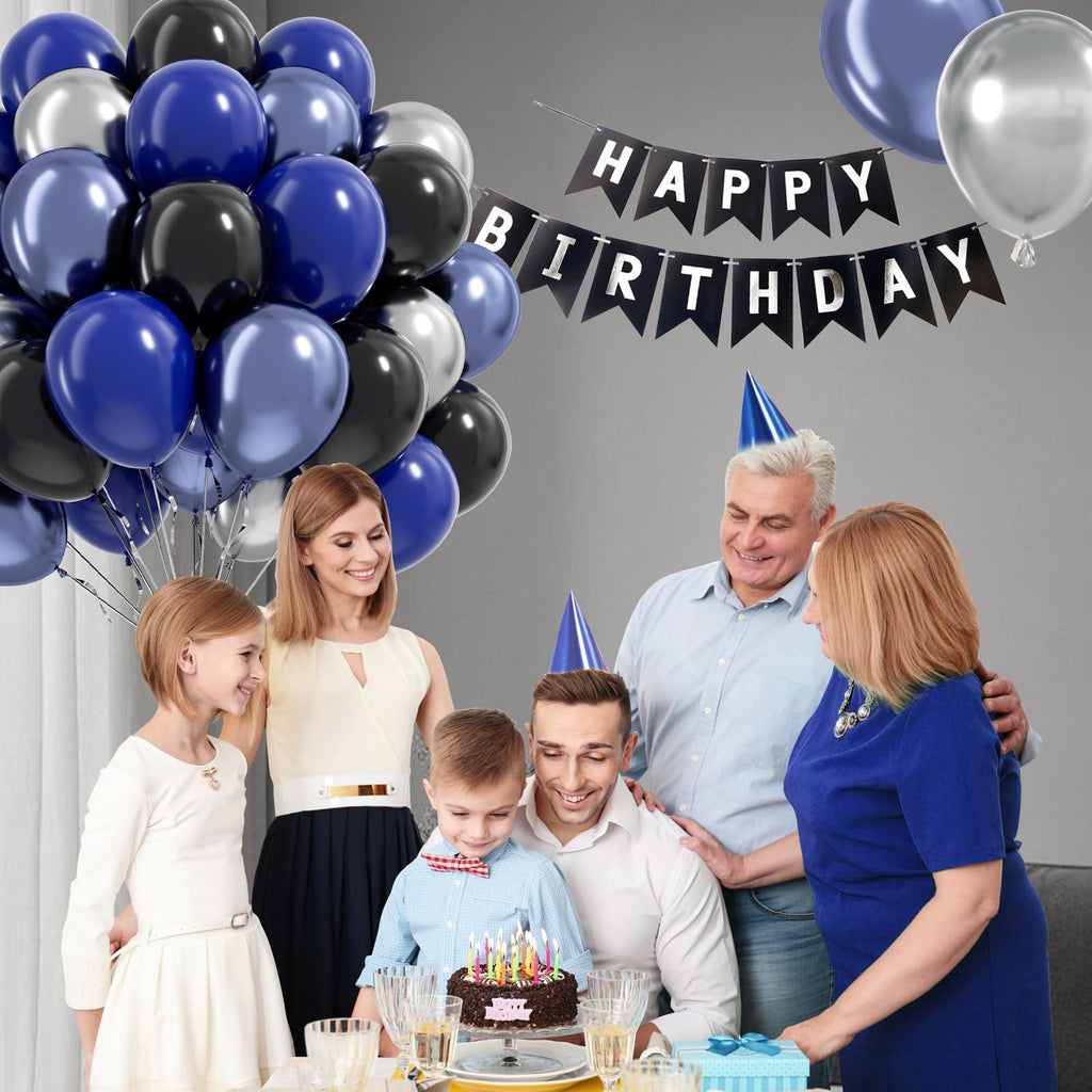 Vicduotex Blue & Black Balloons 60pcs 12" Navy, Black & Metallic Silver – Graduation & Party Decor