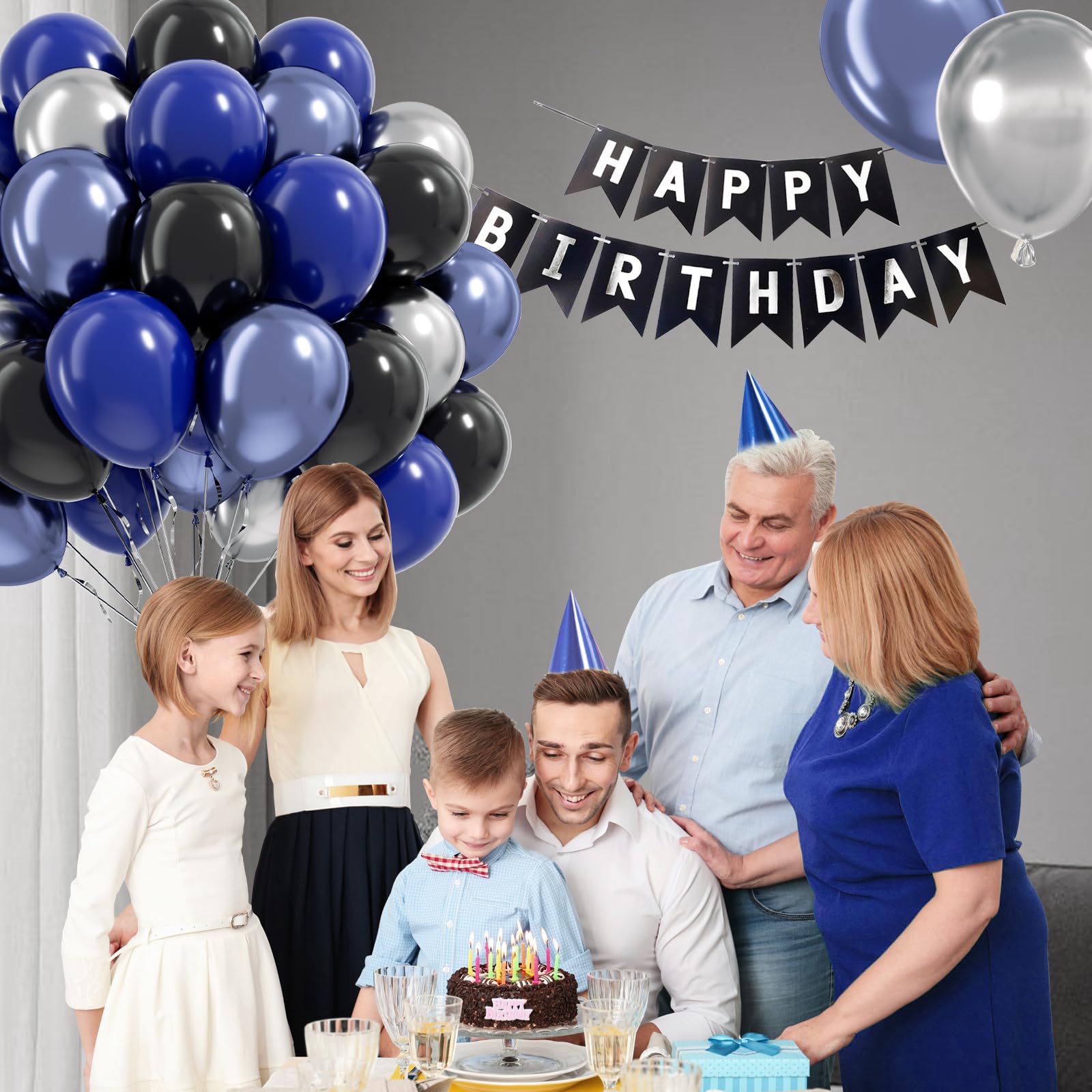 Vicduotex Blue & Black Balloons 60pcs 12" Navy, Black & Metallic Silver – Graduation & Party Decor