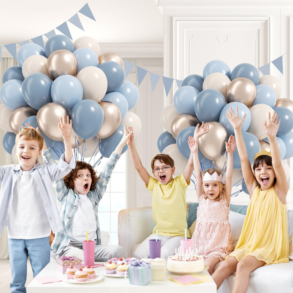 Vicduotex 60pcs Dusty Blue Balloons Kit – 12in Pastel Blue, Sand White & Gold for Weddings, Baby Showers, Gender Reveal