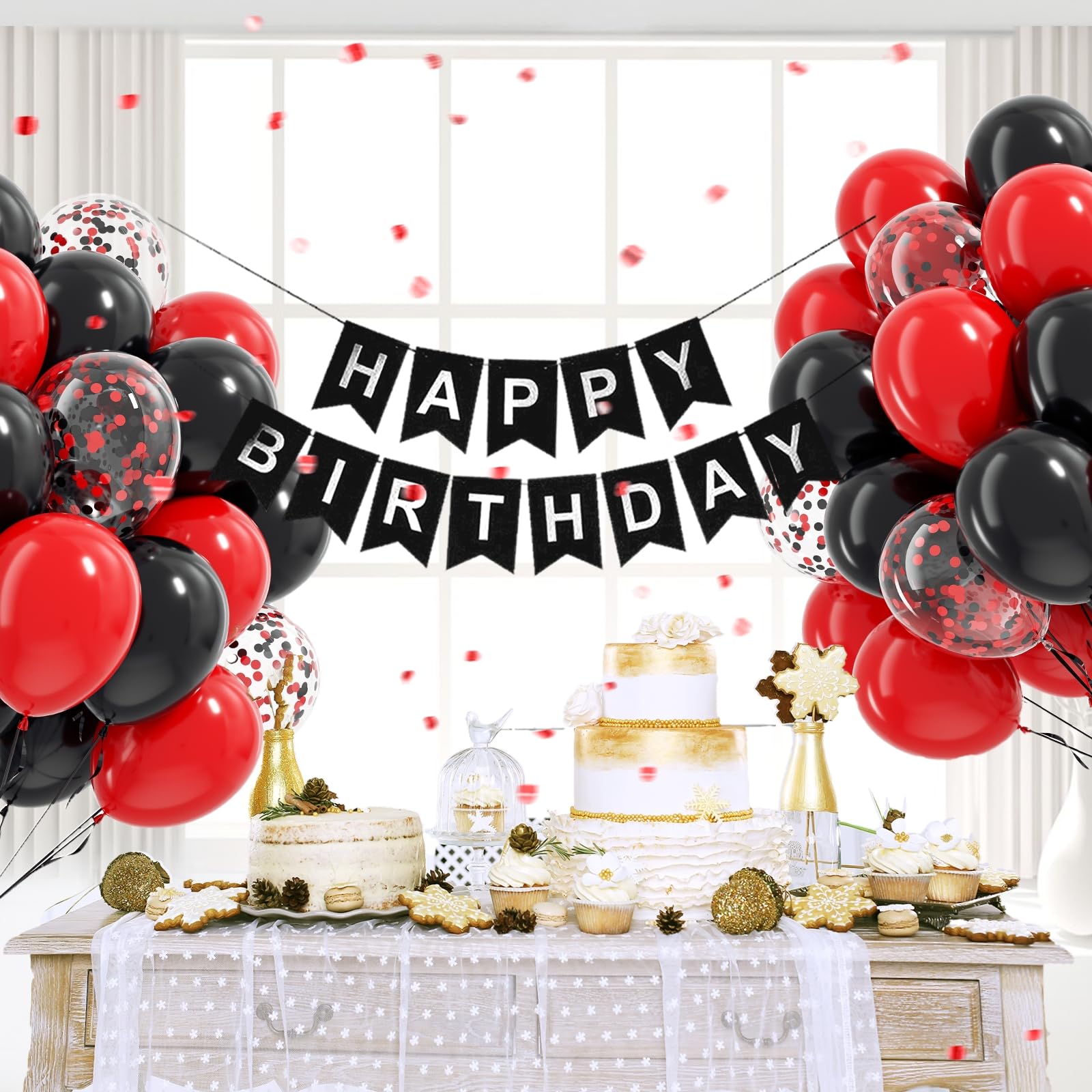 Vicduotex Red & Black Confetti Balloons – 60pcs, 12in for Graduation, Wedding, New Year
