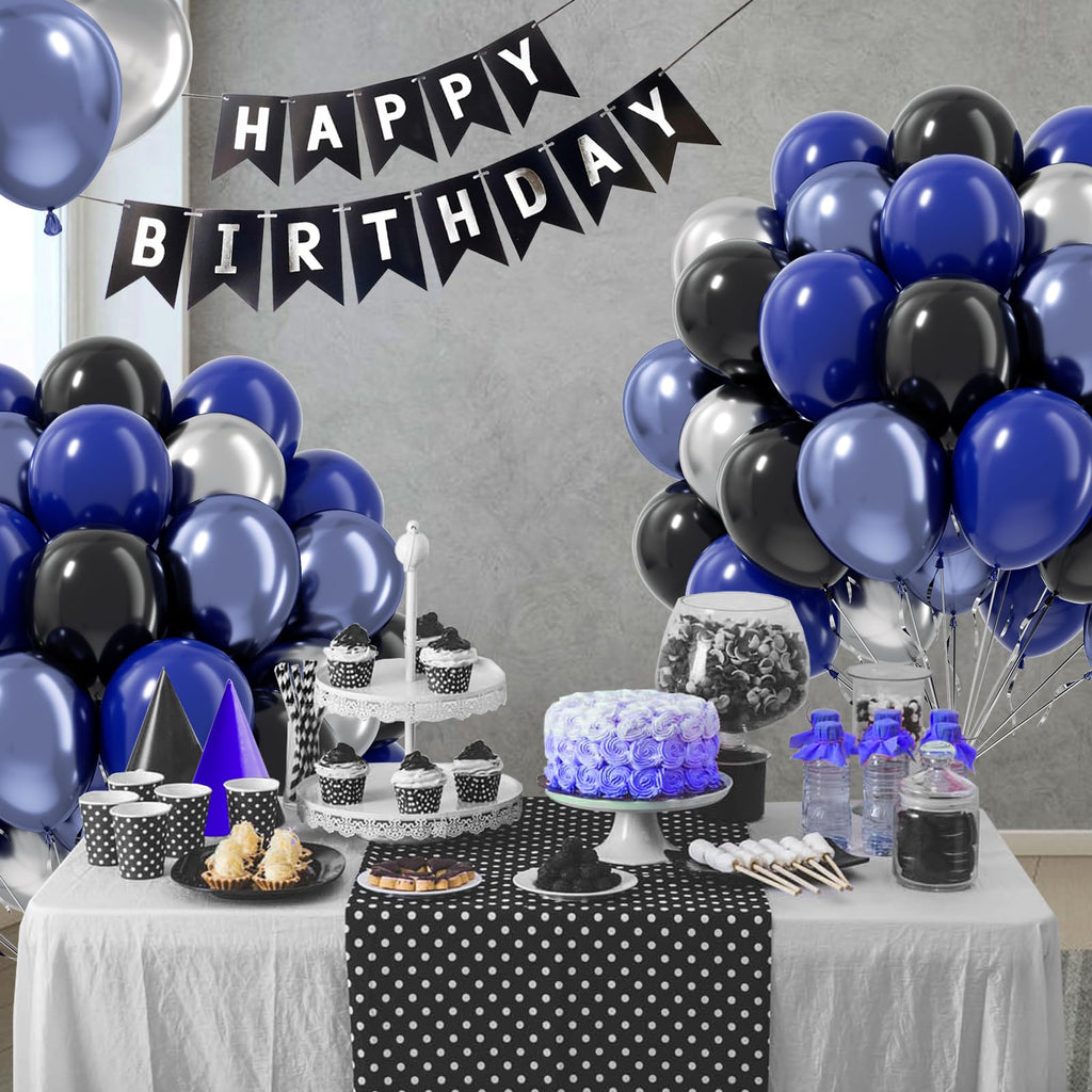 Vicduotex Blue & Black Balloons 60pcs 12" Navy, Black & Metallic Silver – Graduation & Party Decor