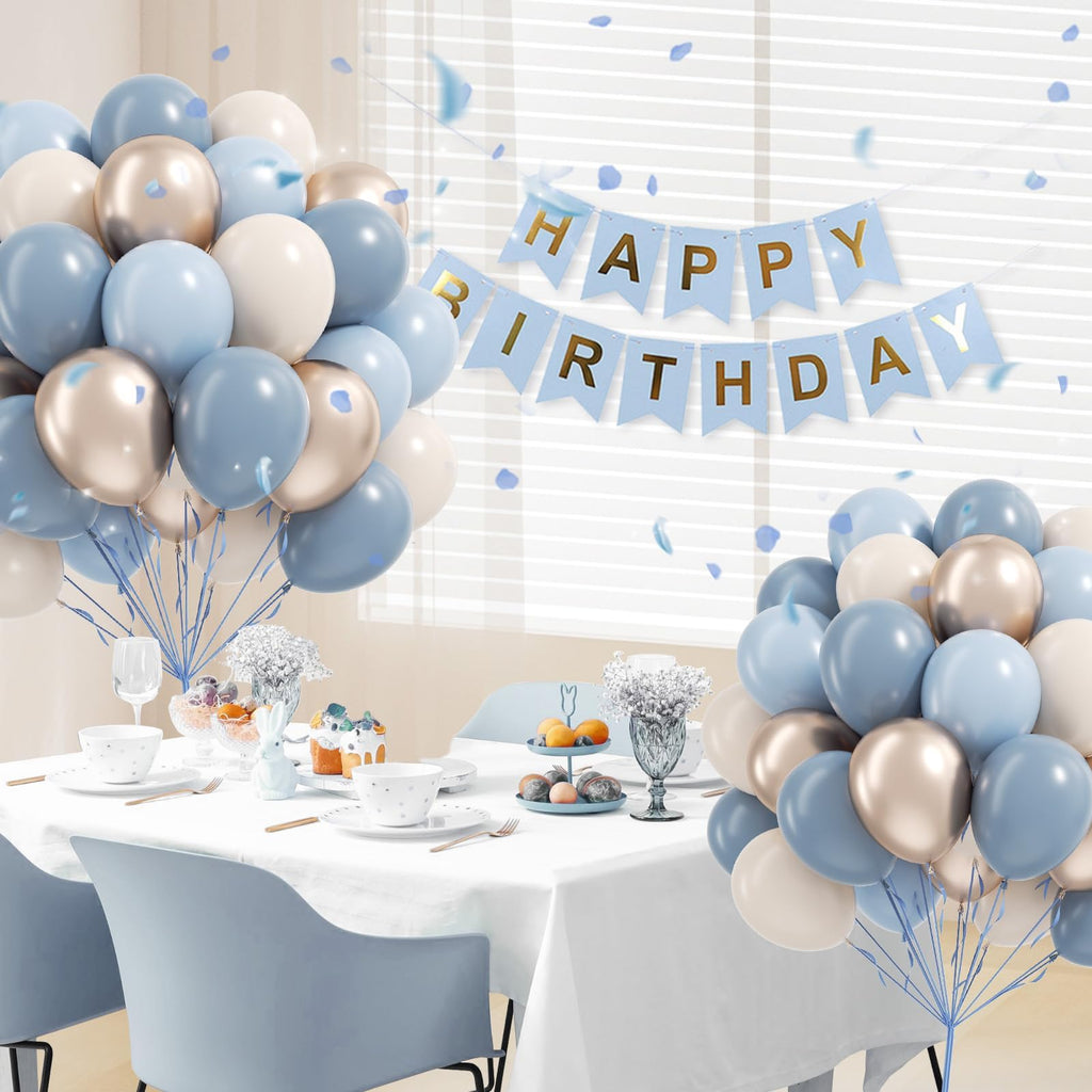 Vicduotex 60pcs Dusty Blue Balloons Kit – 12in Pastel Blue, Sand White & Gold for Weddings, Baby Showers, Gender Reveal