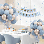 Vicduotex 60pcs Dusty Blue Balloons Kit – 12in Pastel Blue, Sand White & Gold for Weddings, Baby Showers, Gender Reveal