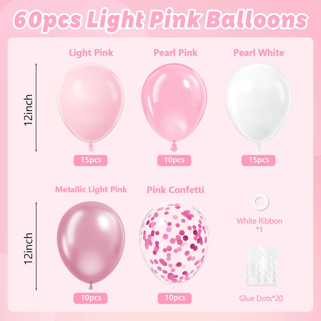 Vicduotex Light Pink & White Balloons Kit — 60pcs, 12in, for Weddings & Baby Showers