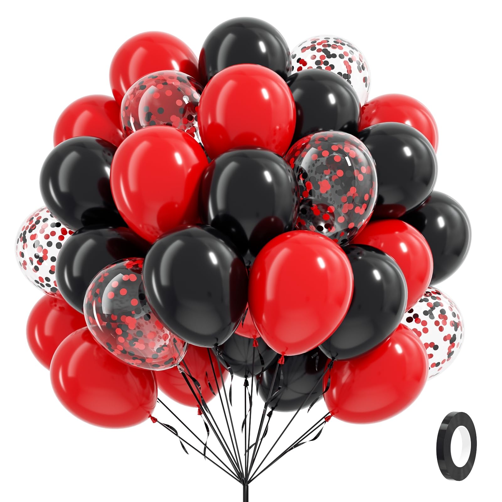 Vicduotex Red & Black Confetti Balloons – 60pcs, 12in for Graduation, Wedding, New Year