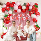 Vicduotex Strawberry Birthday Decorations — Pink Fringe Curtain, Banner & Balloons