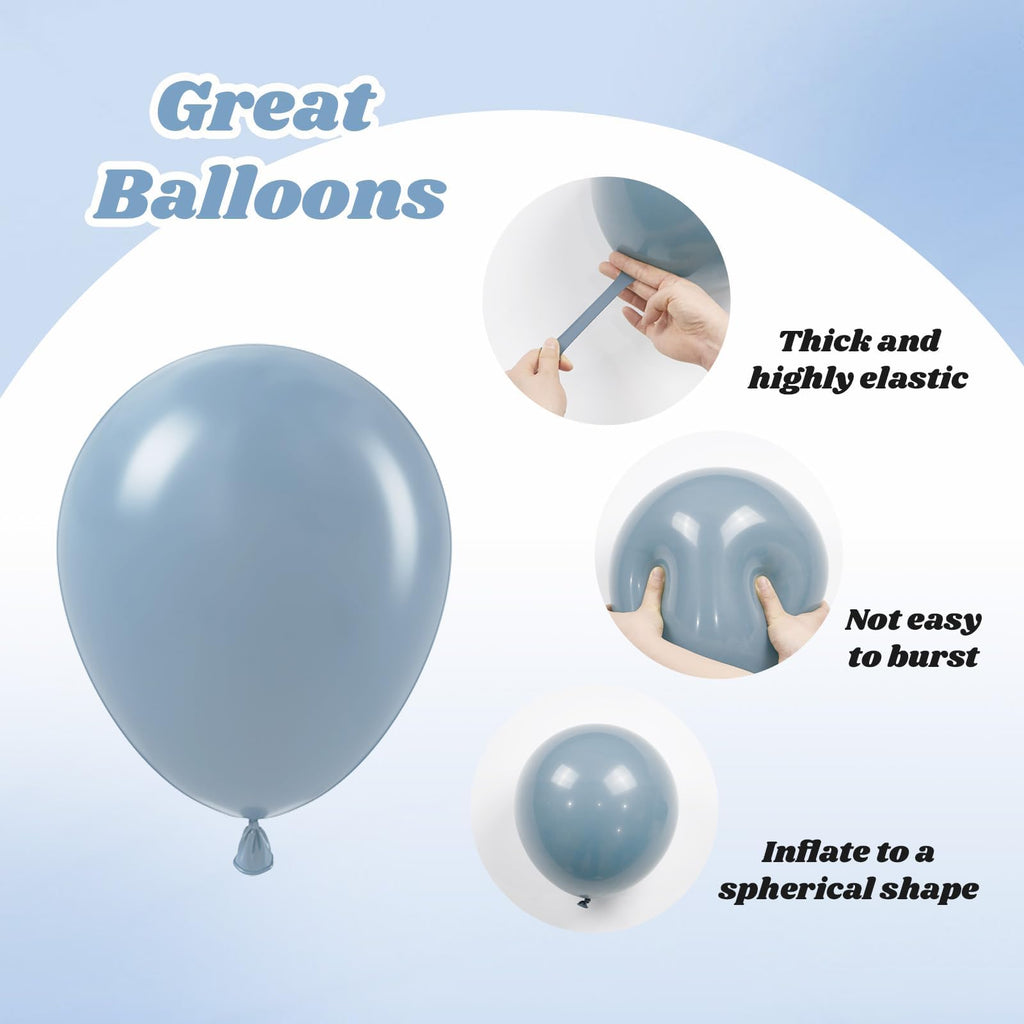 Vicduotex 60pcs Dusty Blue Balloons Kit – 12in Pastel Blue, Sand White & Gold for Weddings, Baby Showers, Gender Reveal