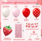 Vicduotex Strawberry Birthday Decorations — Pink Fringe Curtain, Banner & Balloons