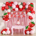 Vicduotex Strawberry Birthday Decorations — Pink Fringe Curtain, Banner & Balloons