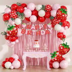 Vicduotex Strawberry Birthday Decorations — Pink Fringe Curtain, Banner & Balloons
