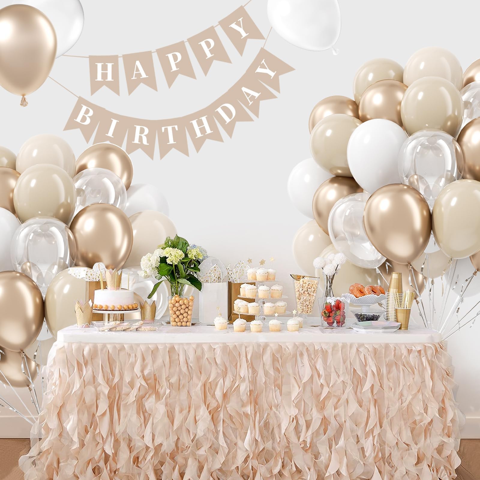Vicduotex 60pcs 12" Beige White Gold Balloons Set — Wedding, Bridal Shower & Party Decor
