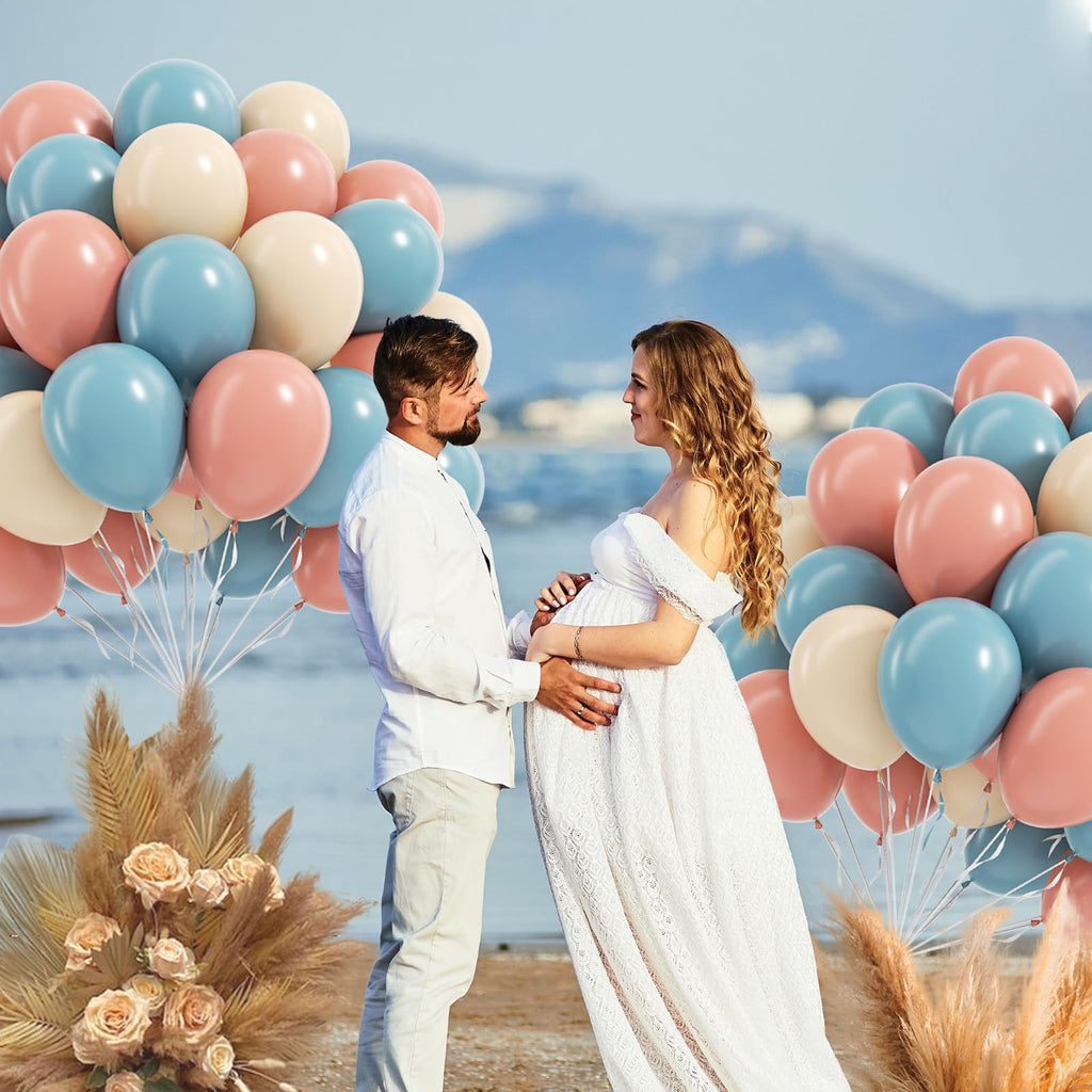 Vicduotex 60pcs Gender Reveal Balloons - Dusty Pink, Dusty Blue & Sand White for Baby Shower & Party Decorations