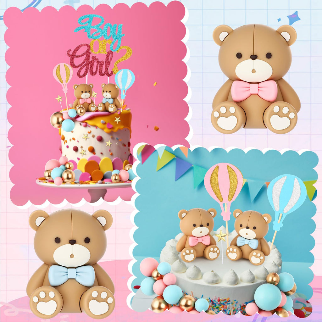 Vicenpal 82-Piece Gender Reveal Cake Topper Set – Pink Blue Bears, Balloons & Stars for Baby Shower