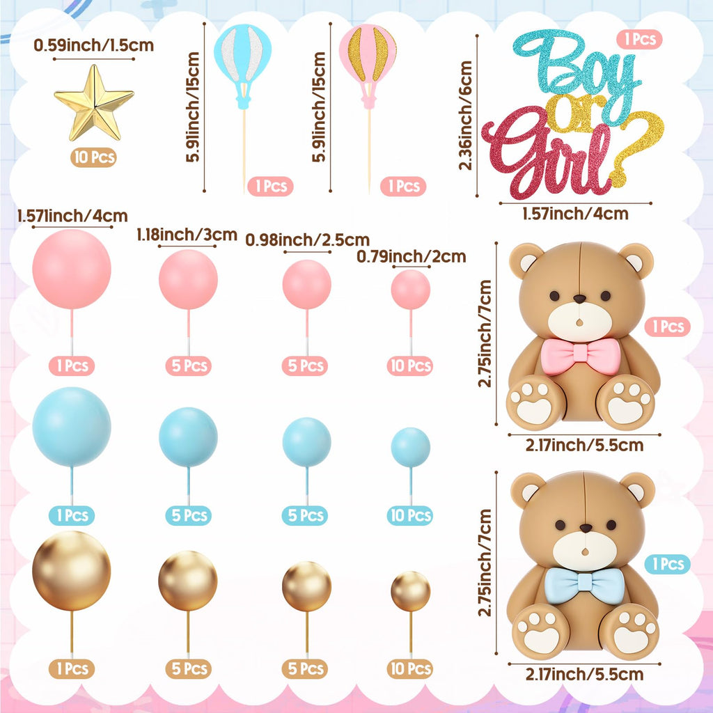 Vicenpal 82-Piece Gender Reveal Cake Topper Set – Pink Blue Bears, Balloons & Stars for Baby Shower