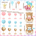 Vicenpal 82-Piece Gender Reveal Cake Topper Set – Pink Blue Bears, Balloons & Stars for Baby Shower