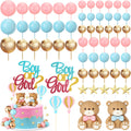 Vicenpal 82-Piece Gender Reveal Cake Topper Set – Pink Blue Bears, Balloons & Stars for Baby Shower