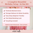 Vidal Crafts 71-Piece Rose Gold Birthday Decorations Kit | Party Backdrop & Balloons