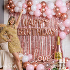 Vidal Crafts 71-Piece Rose Gold Birthday Decorations Kit | Party Backdrop & Balloons
