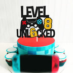Vikiwiin Level 8th Unlocked Cake Topper – Game Controller Theme for 8th Birthday
