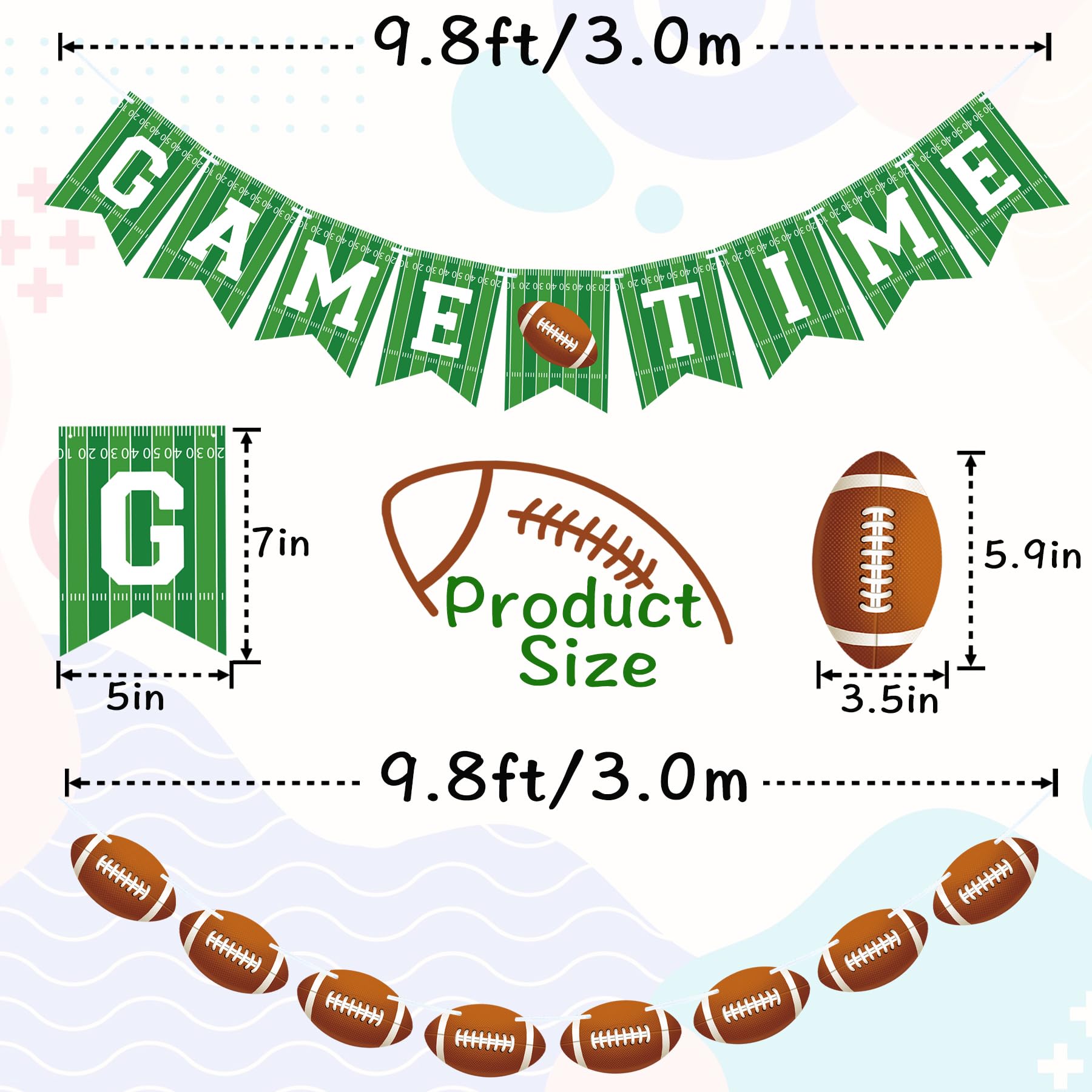 VILIFEVER 2-Piece Game Time Banner & Football Garland | Indoor/Outdoor Football Party Decor