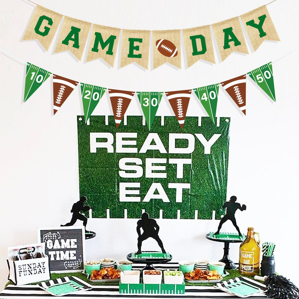 VILIFEVER Game Day Burlap Banner Football Garland – Football Party Decorations