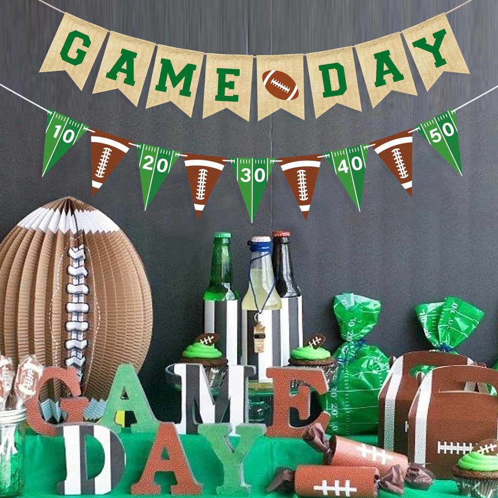 VILIFEVER Game Day Burlap Banner Football Garland – Football Party Decorations