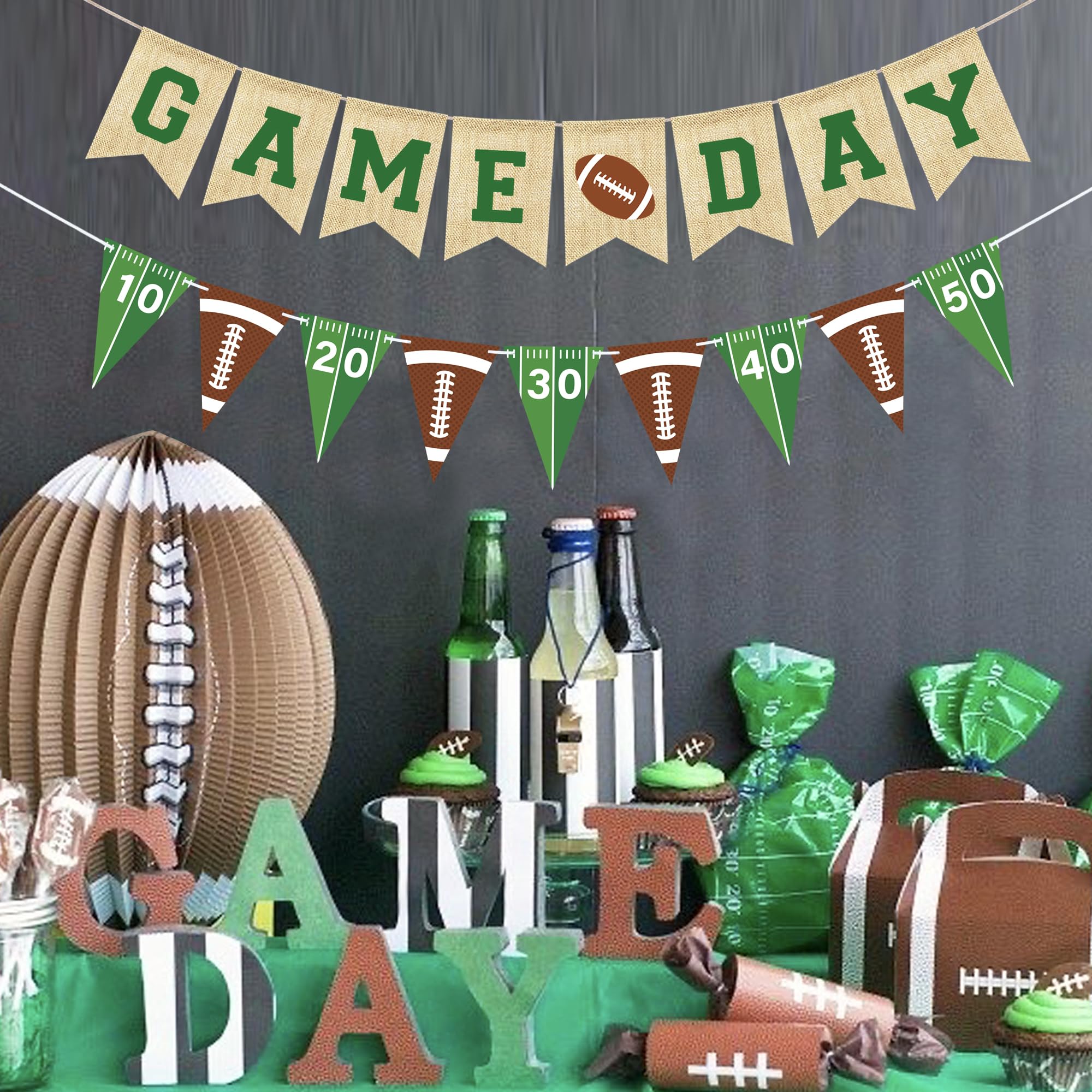 VILIFEVER Game Day Burlap Banner Football Garland – Football Party Decorations