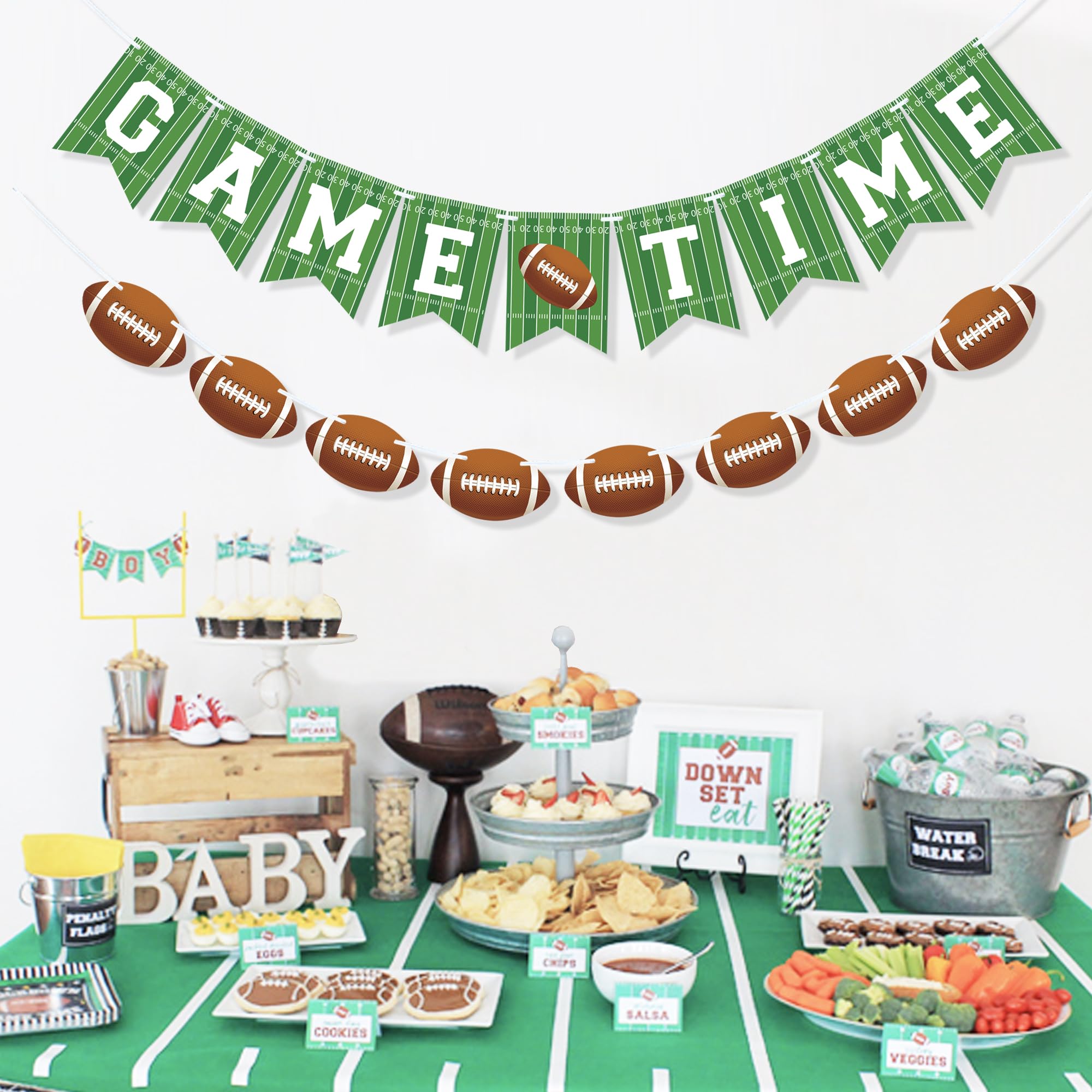 VILIFEVER 2-Piece Game Time Banner & Football Garland | Indoor/Outdoor Football Party Decor