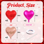 Villorem 15 Pcs Red Heart Balloons – 18 Inch Hot Pink & Rose Gold Foil Valentine Balloons for Weddings & Parties