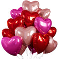 Villorem 15 Pcs Red Heart Balloons – 18 Inch Hot Pink & Rose Gold Foil Valentine Balloons for Weddings & Parties