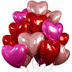 Villorem 15 Pcs Red Heart Balloons – 18 Inch Hot Pink & Rose Gold Foil Valentine Balloons for Weddings & Parties