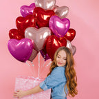 Villorem 15 Pcs Red Heart Balloons – 18 Inch Hot Pink & Rose Gold Foil Valentine Balloons for Weddings & Parties