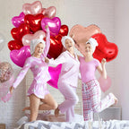 Villorem 15 Pcs Red Heart Balloons – 18 Inch Hot Pink & Rose Gold Foil Valentine Balloons for Weddings & Parties