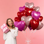 Villorem 15 Pcs Red Heart Balloons – 18 Inch Hot Pink & Rose Gold Foil Valentine Balloons for Weddings & Parties