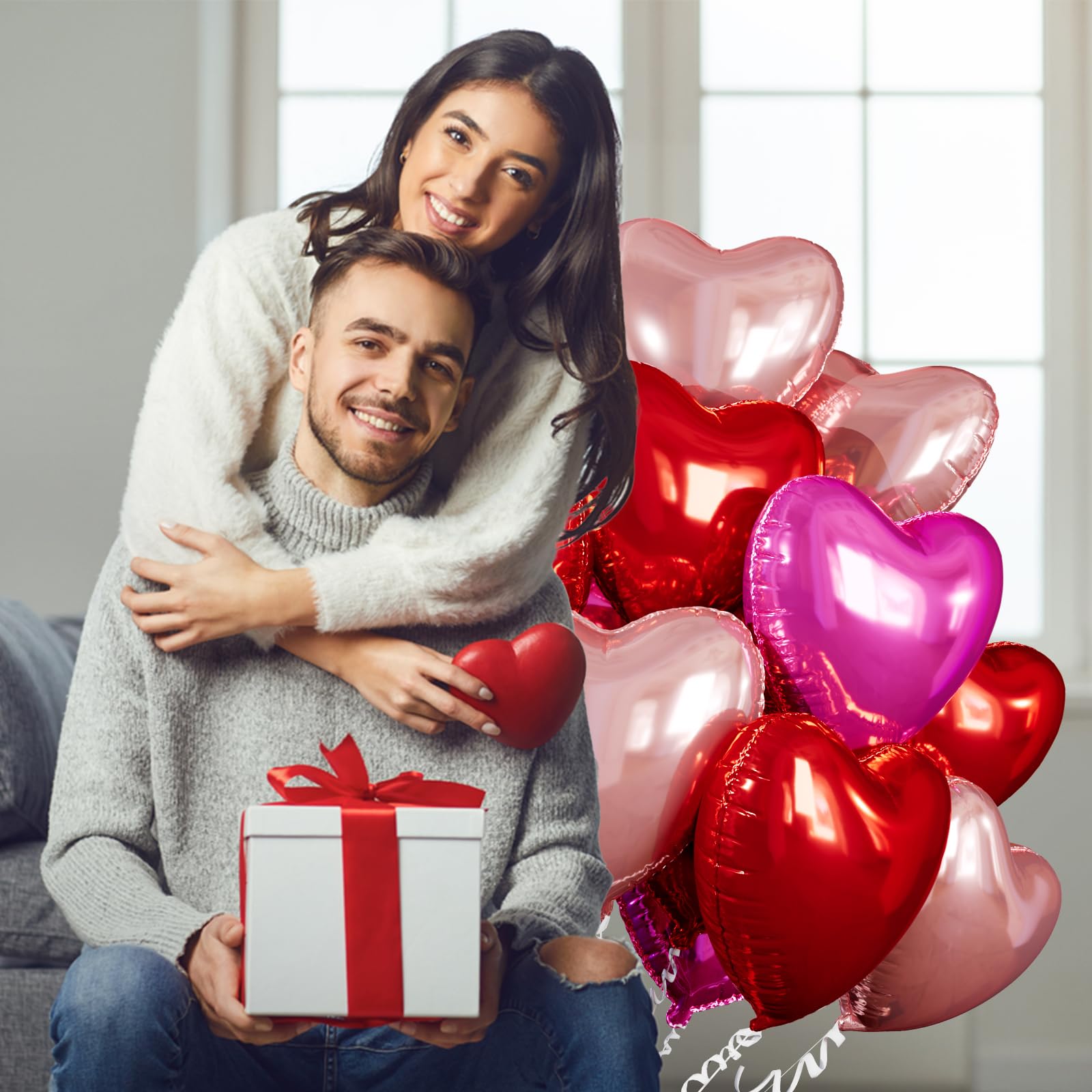 Villorem 15 Pcs Red Heart Balloons – 18 Inch Hot Pink & Rose Gold Foil Valentine Balloons for Weddings & Parties