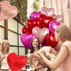 Villorem 15 Pcs Red Heart Balloons – 18 Inch Hot Pink & Rose Gold Foil Valentine Balloons for Weddings & Parties