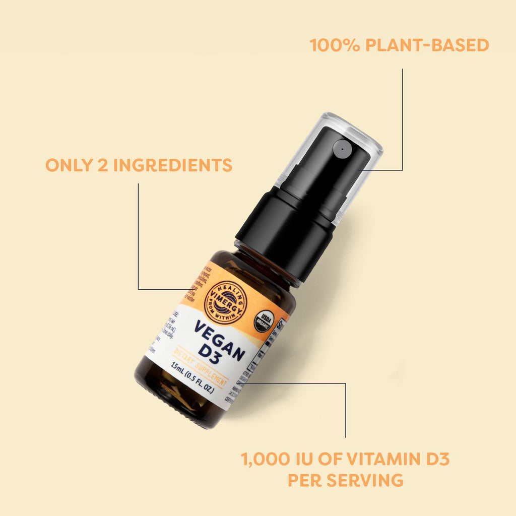 Vimergy Veganes D3 – 1000 IE pro Portion, 96 Portionen | USDA Bio, glutenfrei, vegan