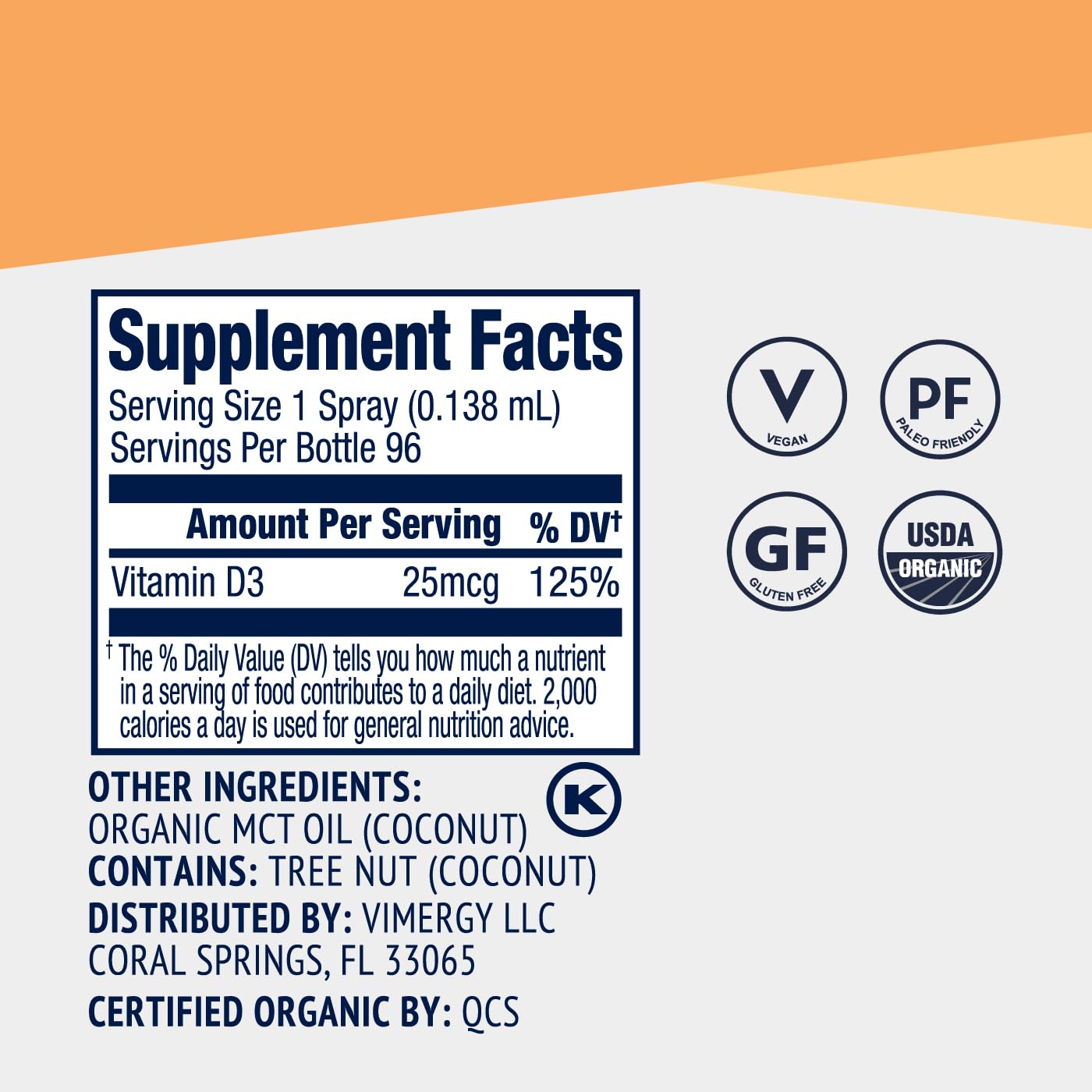 Vimergy Veganes D3 – 1000 IE pro Portion, 96 Portionen | USDA Bio, glutenfrei, vegan