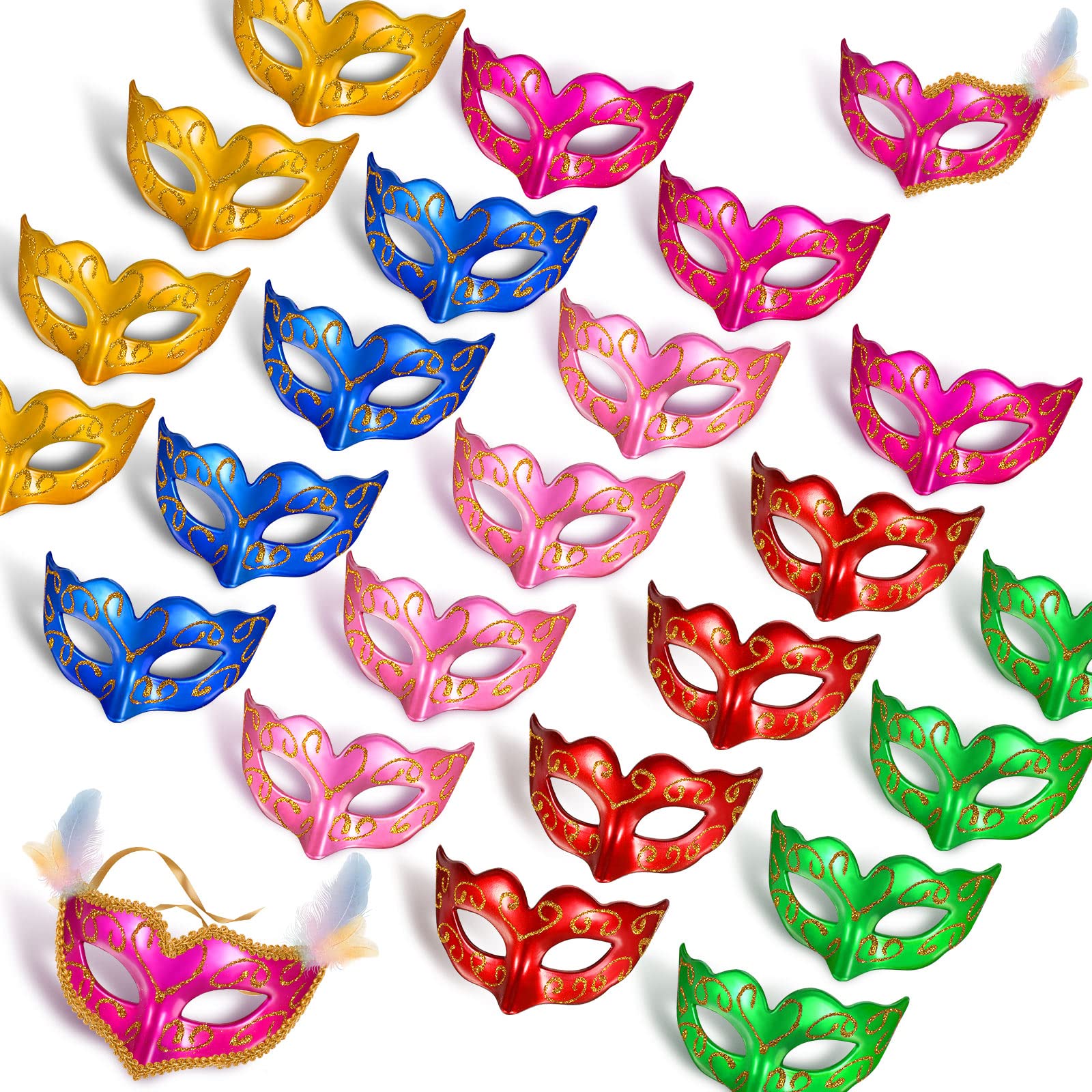 Vinsot 24 Pcs Colorful Mardi Gras Masks Cake Toppers – Mini Masquerade Party Decor for Desserts