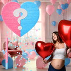 VioraWhite 17-Inch Heart Pinata – Gender Reveal Pink & Blue | Large Valentines Baby Shower Decor
