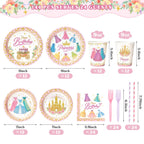 Vistico Princess Party Tableware Set – 144 Pcs for 24 Guests (Plates, Cups, Forks, Straws, Napkins)