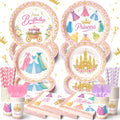 Vistico Princess Party Tableware Set – 144 Pcs for 24 Guests (Plates, Cups, Forks, Straws, Napkins)