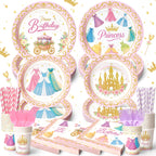 Vistico Princess Party Tableware Set – 144 Pcs for 24 Guests (Plates, Cups, Forks, Straws, Napkins)