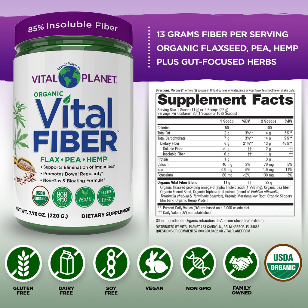 Vital Fiber Pulver - Bio unlösliche & lösliche Ballaststoffe | Vital Planet 220 g