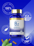 Carlyle Vitamin B-2 400mg – 180 Count – Non-GMO & Gluten Free | B2 Riboflavin Supplement