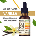 (2 Pack) Organic Vitamin D3 K2 Drops with MCT Oil | 5000 IU, Non-GMO, Vanilla