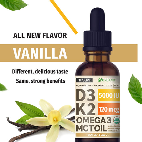 (2 Pack) Organic Vitamin D3 K2 Drops with MCT Oil | 5000 IU, Non-GMO, Vanilla